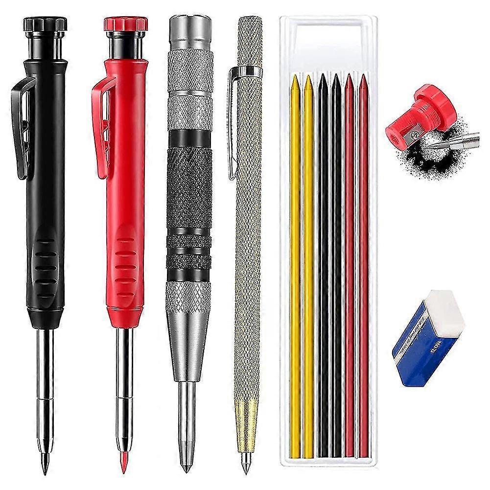 2 Carpenter's Pencil Set 6 Pencil Leads, Scriber Needle And Deep Hole Marker Marker Tool For Diy Wor