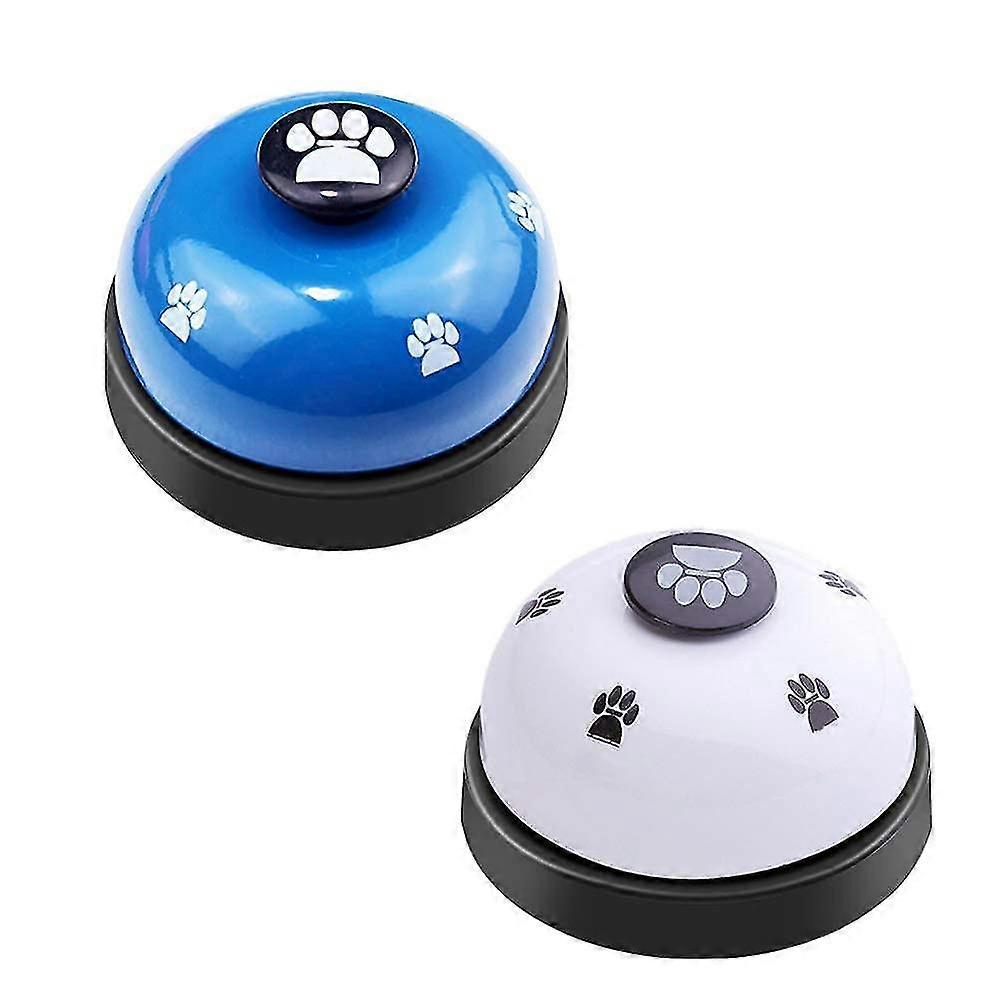 2 Pcs Pet Training Bells For Dog Cats Doorbells And Cat Paw Pattern, White And Blue