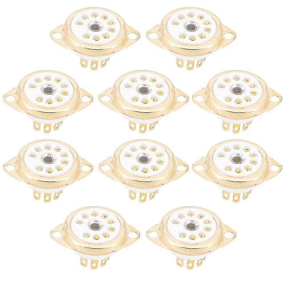 10pcs Ceramic B9a Gold-plated 9pin Vacuum Tube Socket Panel Chassis Mount For Ecc81 Ecc82 Ecc83 El8