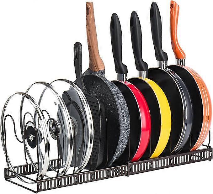 Adjustable Pots & Pans, Stainless Steel Pot Lid Storage Rack Kitchen Storage with 10 Compartments Suitable for Lid Pans, Pots Organizer - Brown