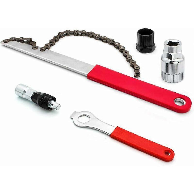 Bike Chain Tool Kit with Chain Whip, Wrench, Bike Crank Puller, Bottom Bracket Remover, Freewheel Cassette Puller