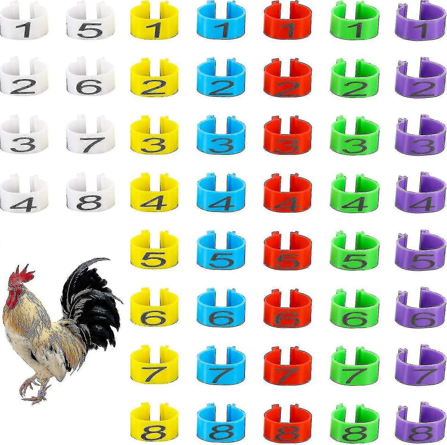 48 Pieces Chicken Leg Rings Multiple Color Chicken Identification Thigh Bands Numbered Clip On Leg Rings For Game Turkey Duck Goose Guinea (16 Mm)