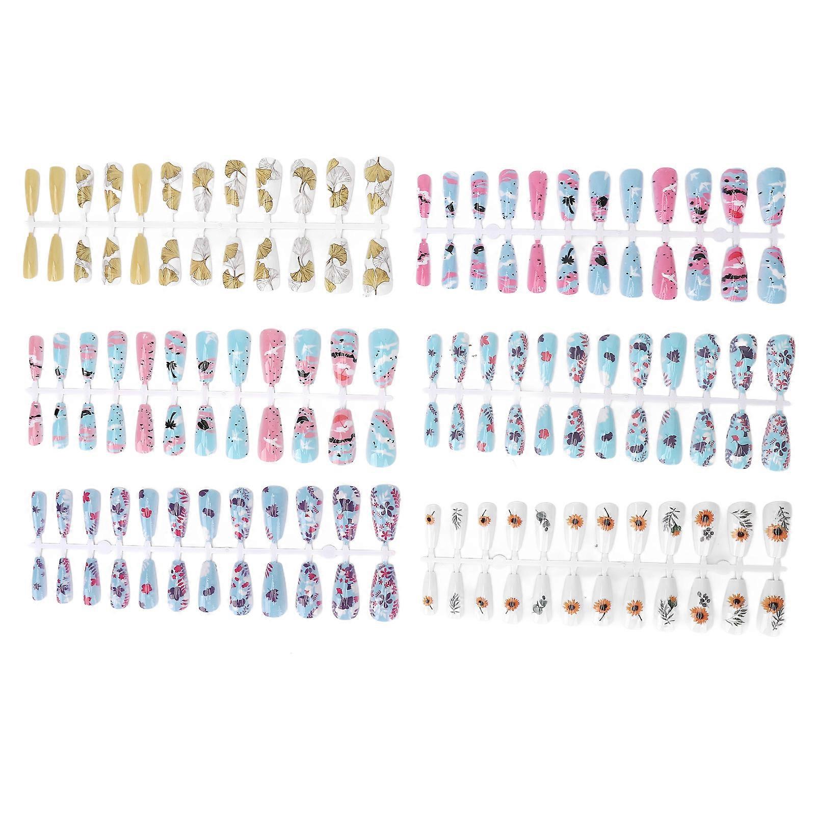 144pcs Long Press On Nails Colorful Manicure Full Cover Stick Detachable Multiple False Nails