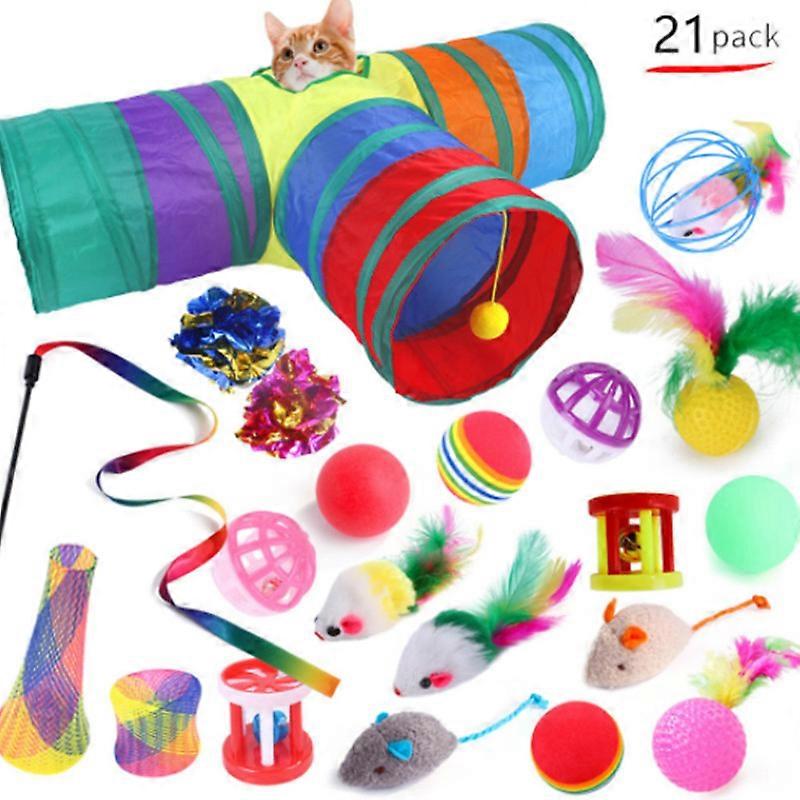 MIMIGO Cat Toys Kitten Toys Assortments,Cat Feather Toys,Cat Wand Toy,Cat Toys for Indoor Cats,Variety Catnip Toy Set Way Tunnel,Cat Feather Teaser,Mi