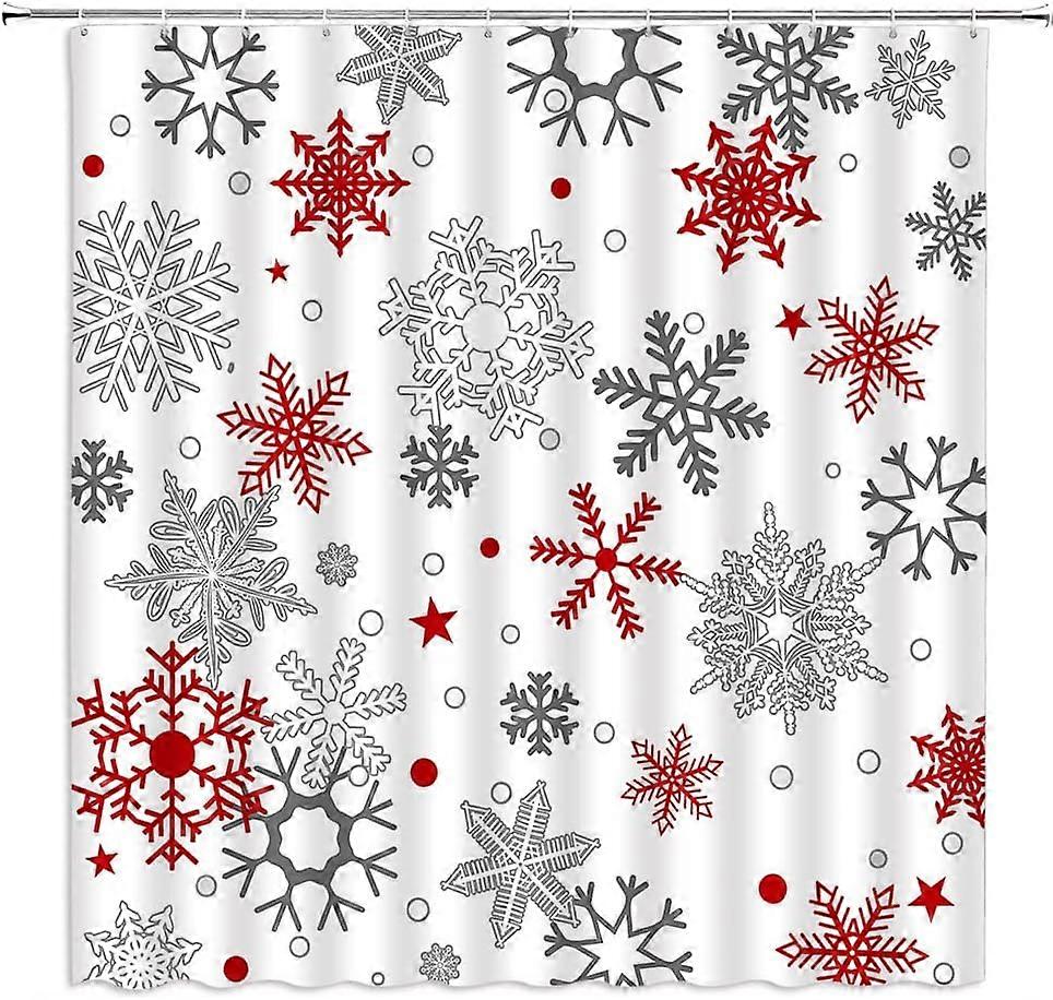 Snowflake Shower Curtain Merry Christmas Winter Gray Red Snowy Xmas Holiday Happy New Year Fabric Bathroom Decor Set with Hooks(72" Wx84 H)