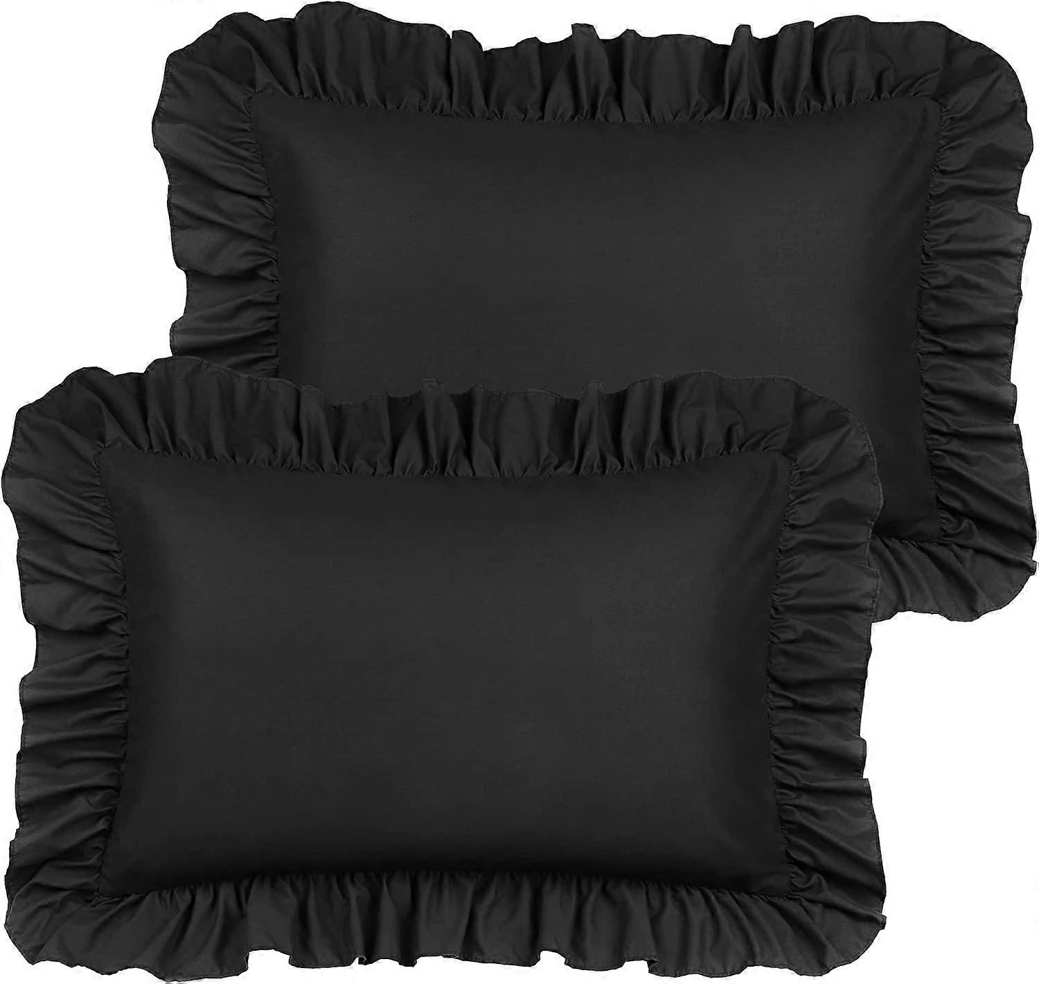 PiccoCasa Brushed Ruffle Pillowcases Set of 2 Soft Breathable Pillow Covers with Envelope Closure 4inch Hem Microfiber Pillow Case Black Standard