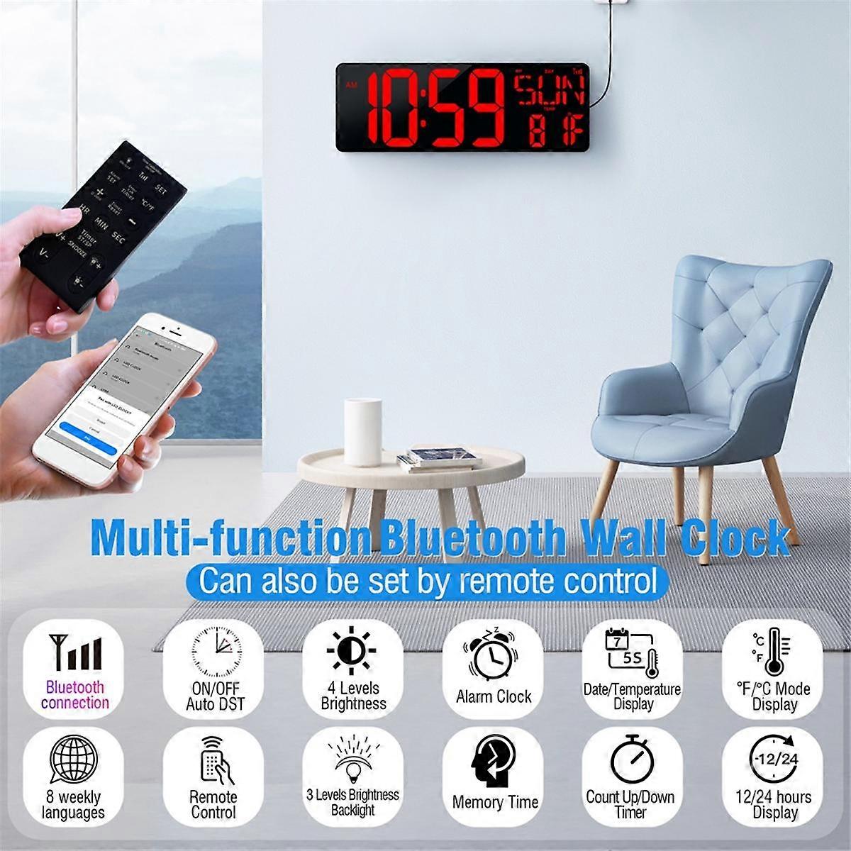 Large Digital Wall Clock 16.5 Inch Bluetooth Auto Time Sync Led Digital Clock Display Calendar Cloc