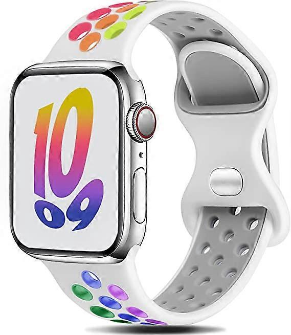 Dual color silicone sports strap (white rainbow, not included with watch), compatible with Apple Watch strap - Sports smart watch strap 42/44/45/49mm,