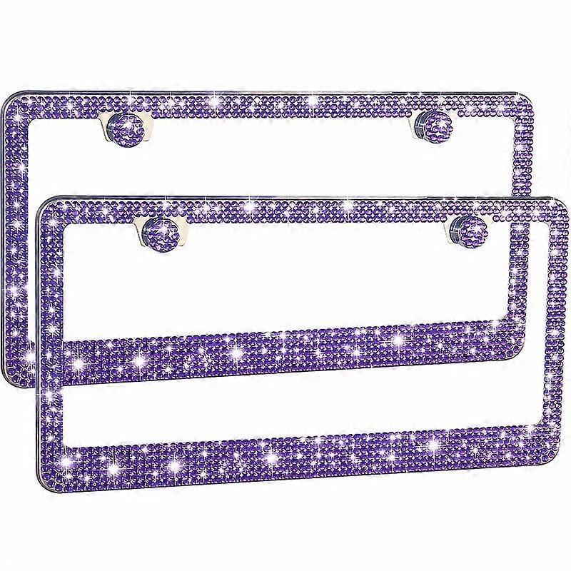 2pcs Luxurious Bling License Plate Frames - Handcrafted Stainless Steel Frames with Artificial Diamonds - Sparkly Car License Plate Cover