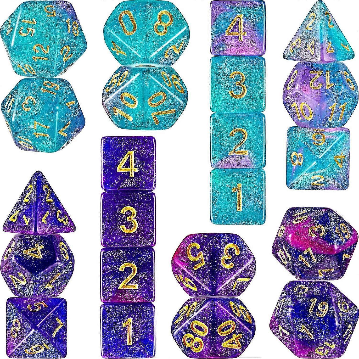 2 Set 11 Dice Polyhedral Dice Set Multisided Dice Set Smooth Touch with Drawstring Bag Compatible with RPG MTG Table Game Dice, 22 Pieces