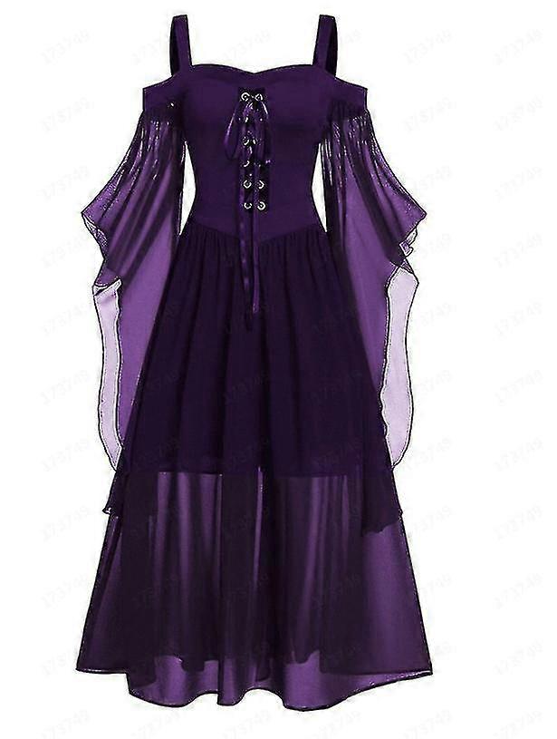 2022 New Mesh Suspenders Leaky Shoulder Straps Long Dress Halloween Witch Costume Vampire