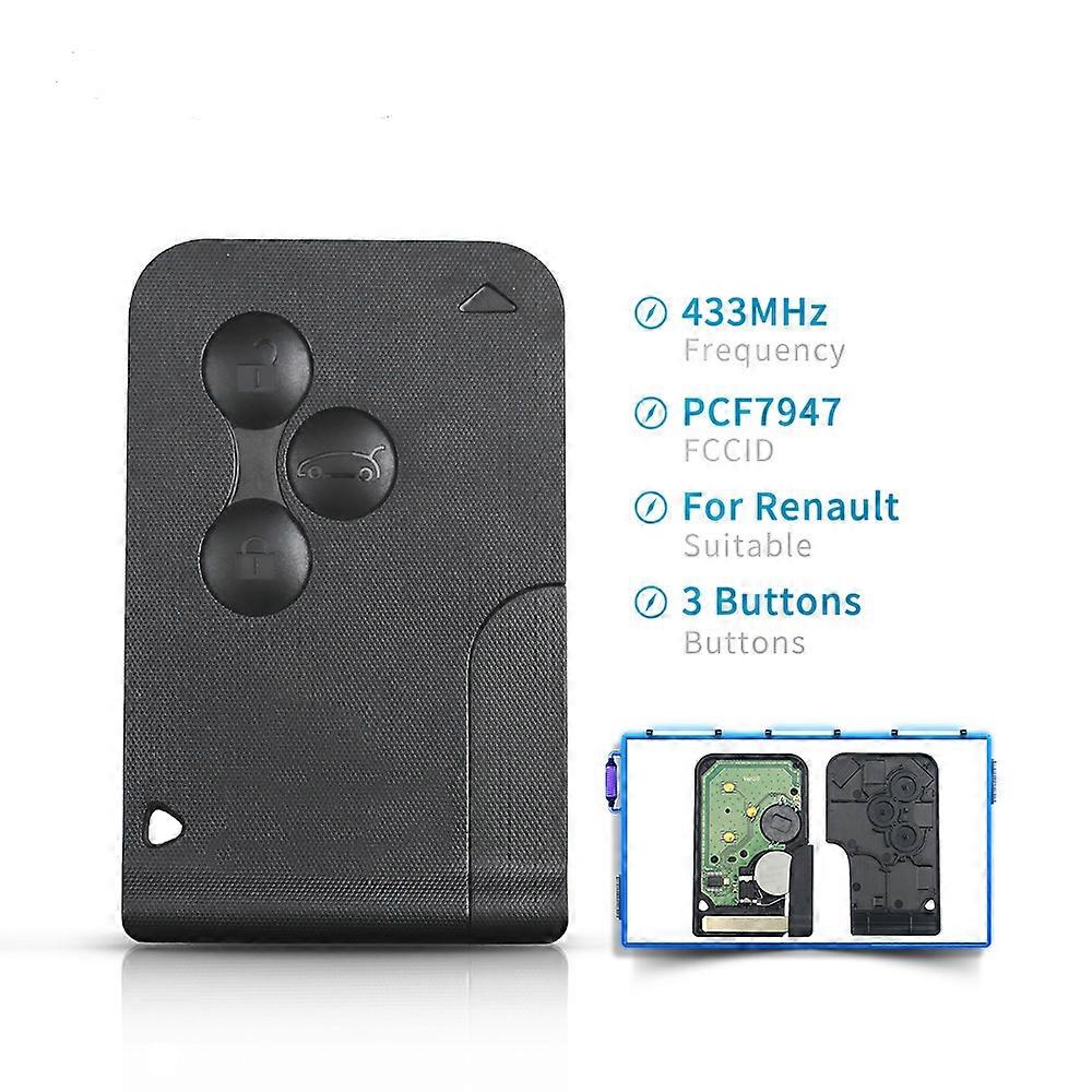 ID46 PCF7947 Chip For Renault Clio Logan Megane 2 3 Scenic Remote Key 3 Buttons 433Mhz Smart Card Emergency Insert
