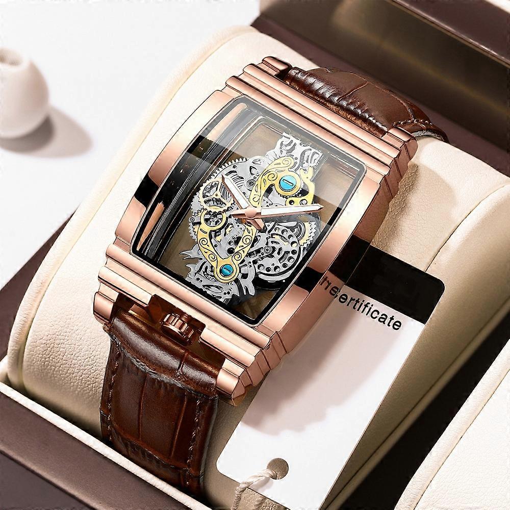 Brown strap cut-out outdoor watch(Rose Gold)