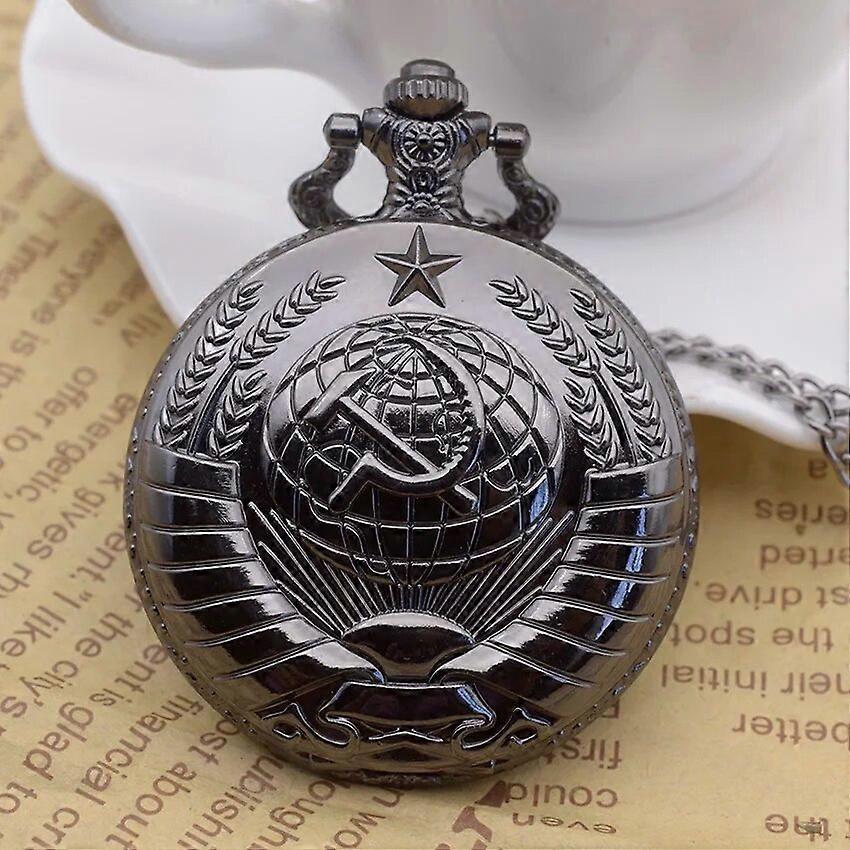 Retro USSR Soviet Badges Hammer Sickle Pocket Watch Globe Open Cover Pocket Watch Necklace Man Woman Star Fan Relogio DeBolso