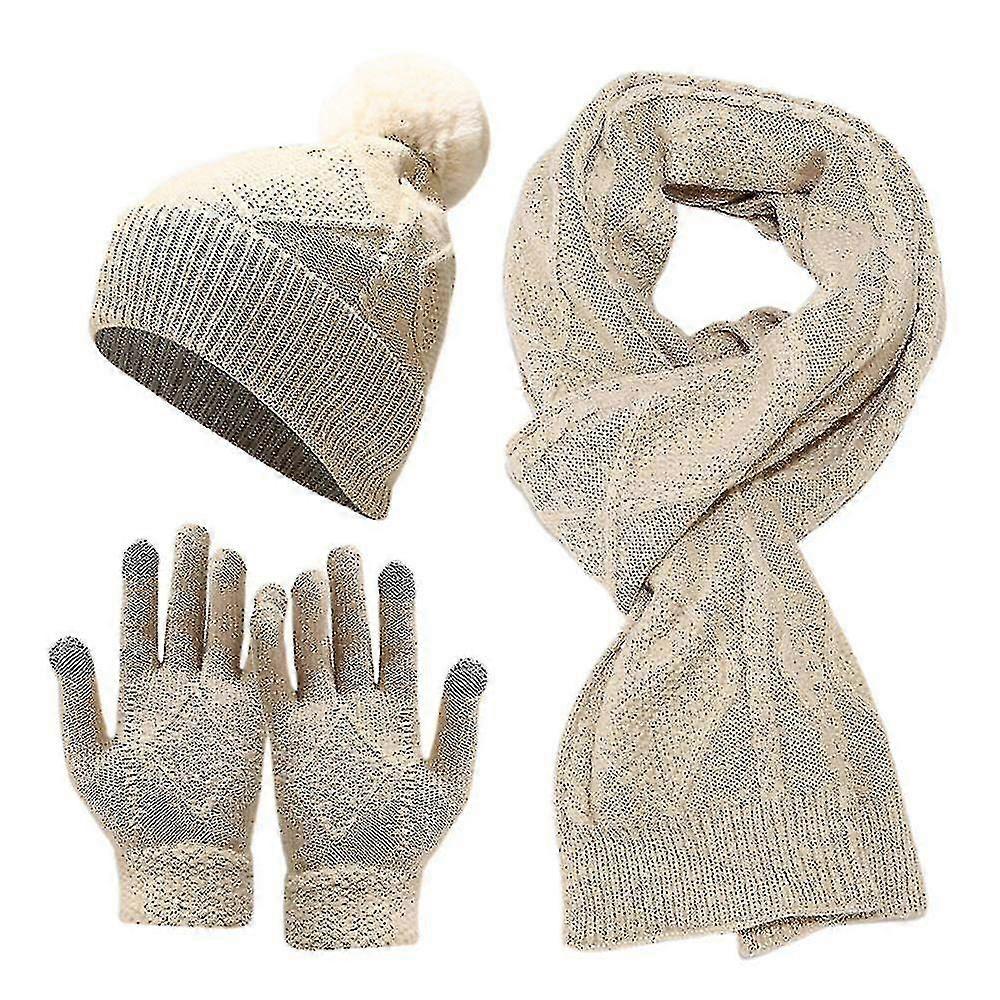 3pcs/set Warm Pom Pom Beanie Hat Knitted F Gs Set