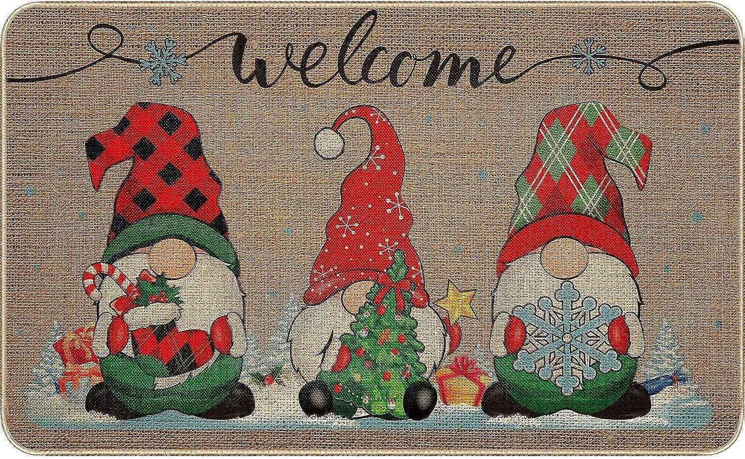 60*90cm Christmas Decorative Doormat Xmas Welcome Christmas Gnome Tomte Rug Winter Washable Non-Slip Mat Rubber Doormat Back Santa Snowflakes Doormat