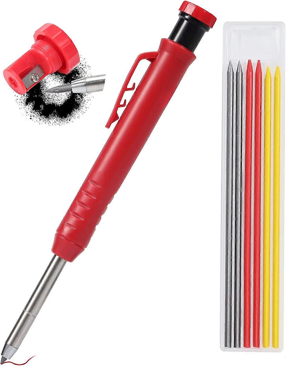 Strong Carpenter Pencil with Sharpener,Construction Site Tools 6pcs Pencil Leads,Drawing Make Scribering