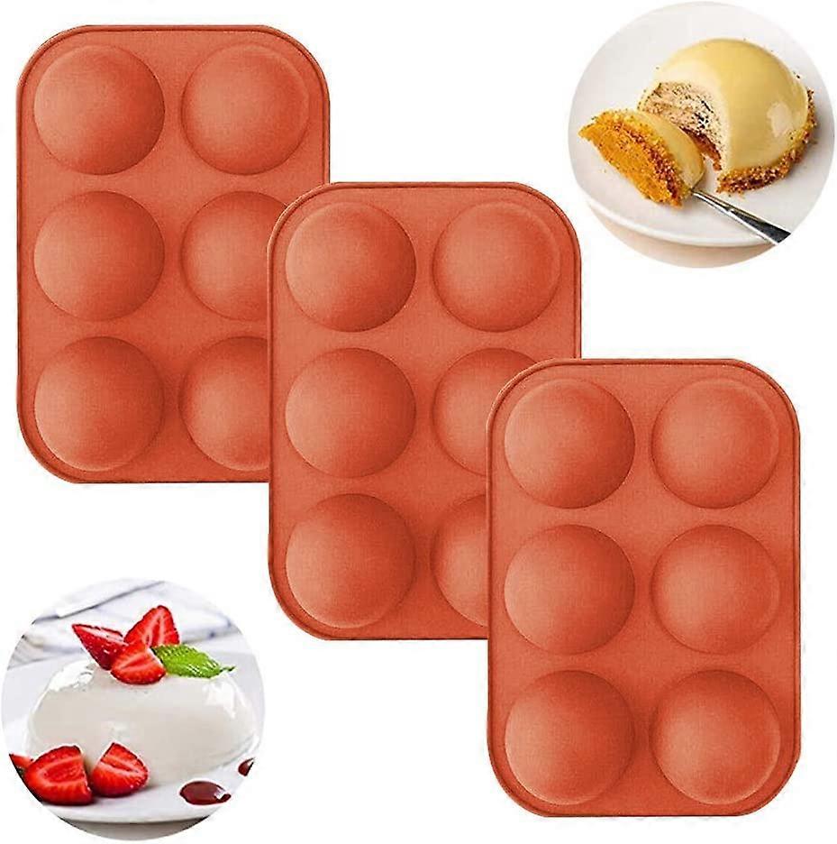 Set of 3 silicone molds with 6 holes in the shape of a semi-sphere, for cakes, jelly, pudding, candi