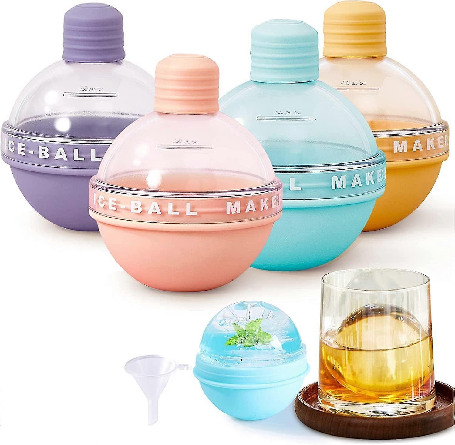 Ice Cube Mold Ice Cube Container Ice Cubes with Lid Silicone Reusable Pack of 4 Ice Cube Maker Ball Ice Ball Mold Ball Tray Large Round Ice Cube Maker