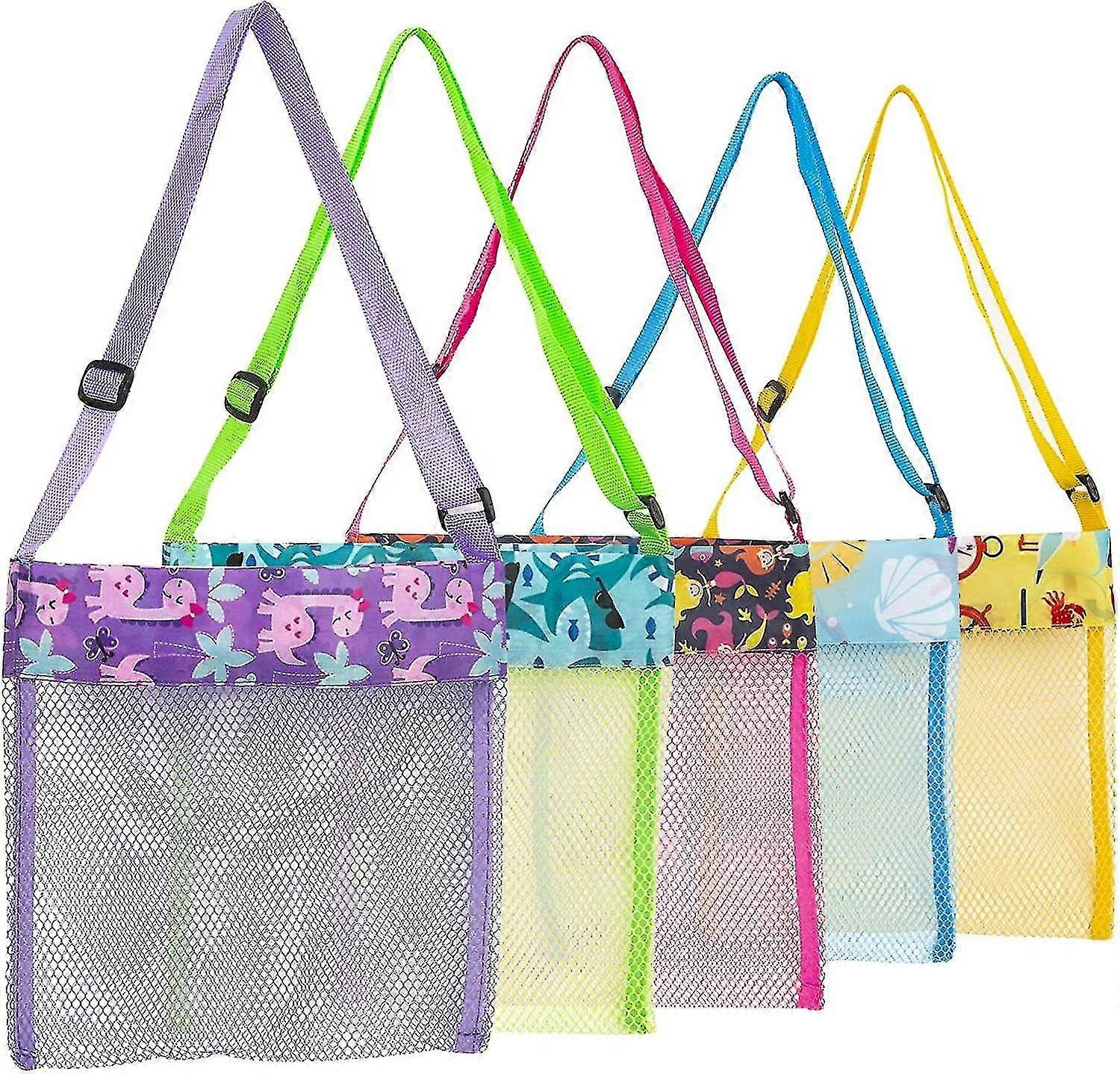 Strandlegetøj Shell Tasker Strandtaske Til Børn 5 stk Farverige Mesh Strandtasker Børn Seashell Mesh taske til børn
