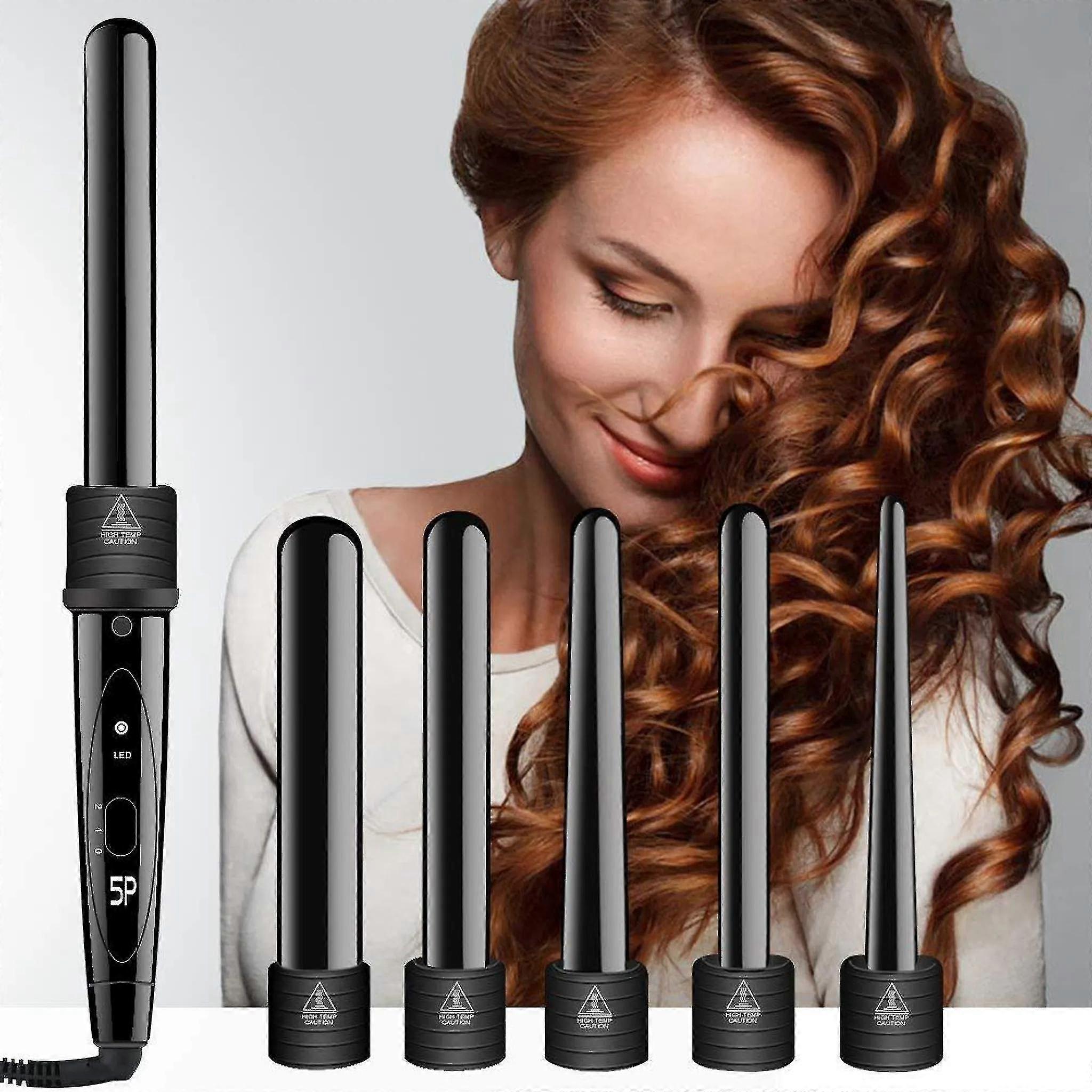 5-in-1 Curling Iron Set With Multifunctional Replaceable Ceramic Coating With Gloves (reusable Packaging)