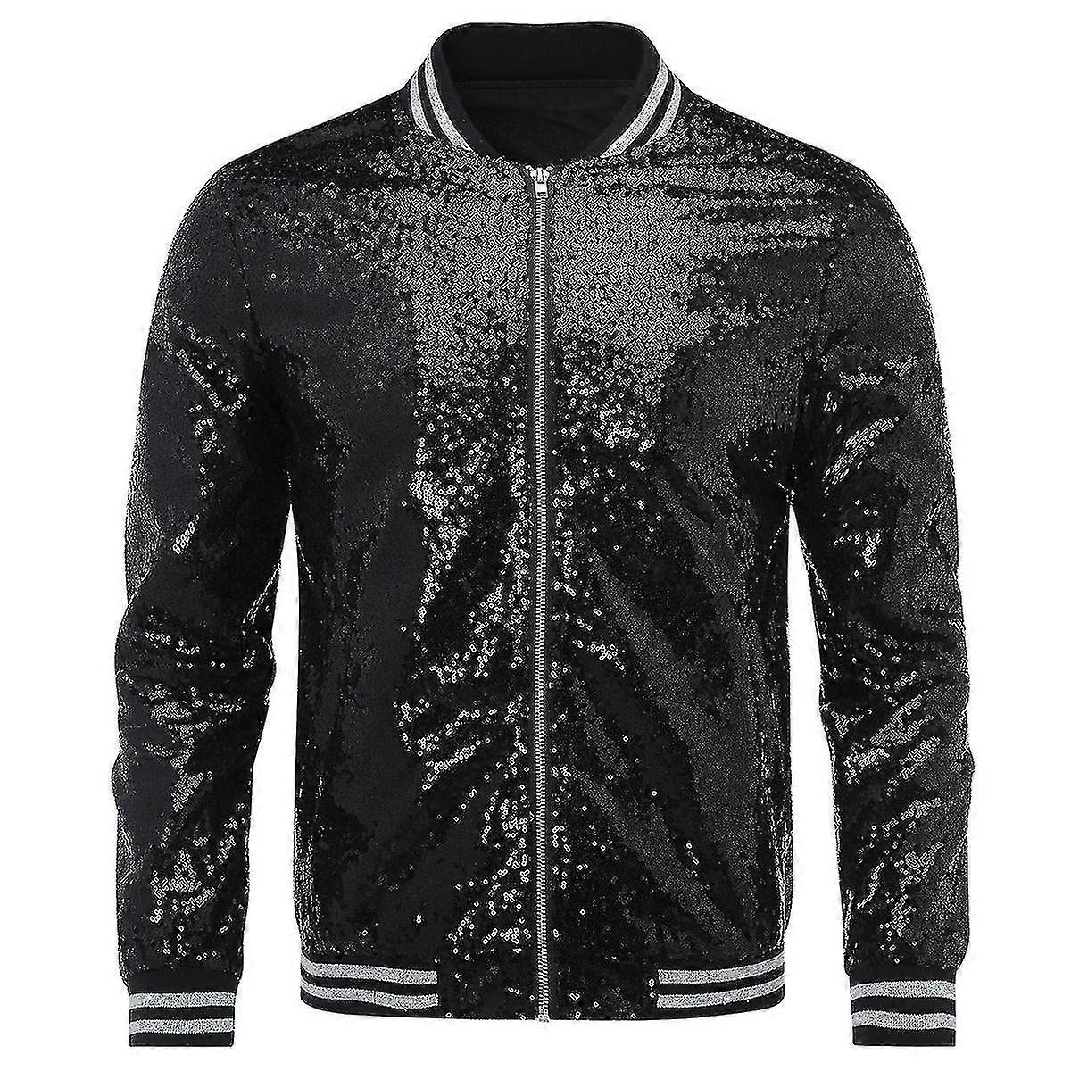 Men's Sequins Casual Jacket Party Bomber Fermoar Coat