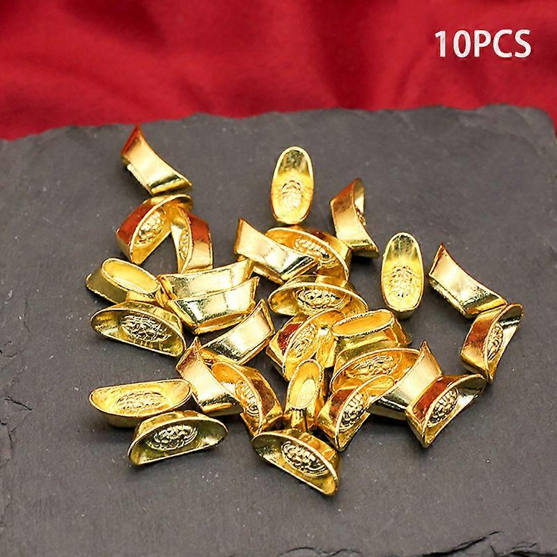 10pcs Ingot Gold Chinese Yuan Bao Wealth Golden Statue Ingots Decor Ornament Decorative Year New Bar Lucky Money Prosperity