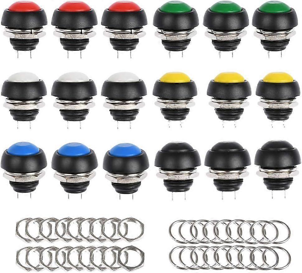18 Pieces Diy Plastic Latch Switch Button 12Mm Mini Waterproof Button Push Button 6 Colors Momentary Switches