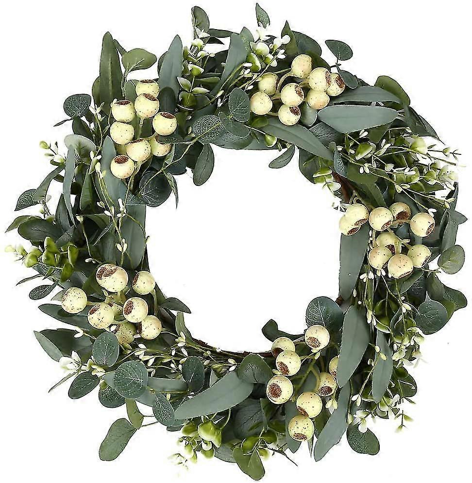 Green Eucalyptus Wreath,artificial Eucalyptus Leaves Wreath With Big Berries,spring/summer Greenery Wreath For Front Door Wall Window Decor-20in