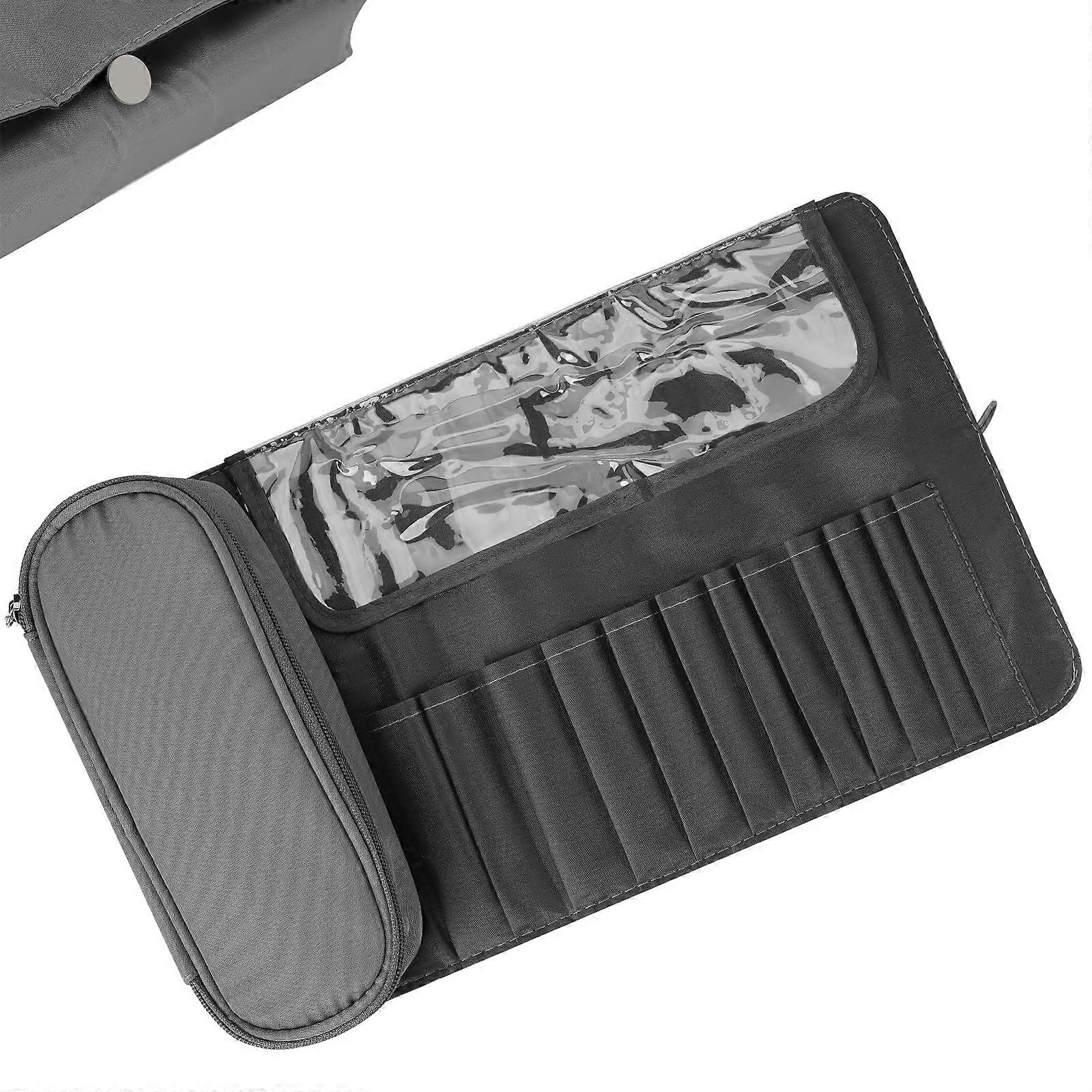 Folding Makeup Brush Bag Grey Travel Rolling Storage Case For Makeup Organization Multifunctional