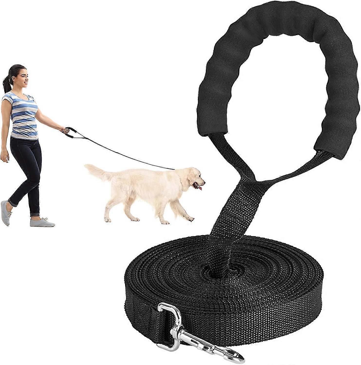 Pxcl Dog Training Leash - 15m Long Nylon Training Leash For Large Dogs, Strong Obedience Reminder Lead With Comfortable Padded Handle (15m)