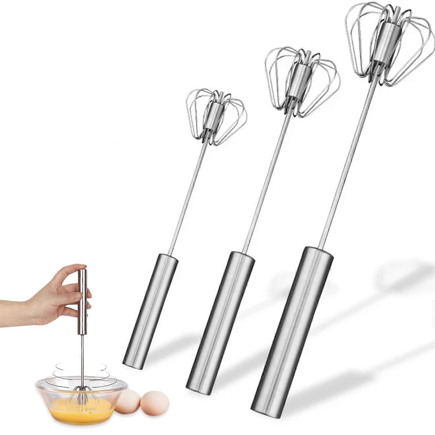 Stainless Steel Semi-Automatic Egg Whisk - Hand Push Mixer Rotary Whisk Blender