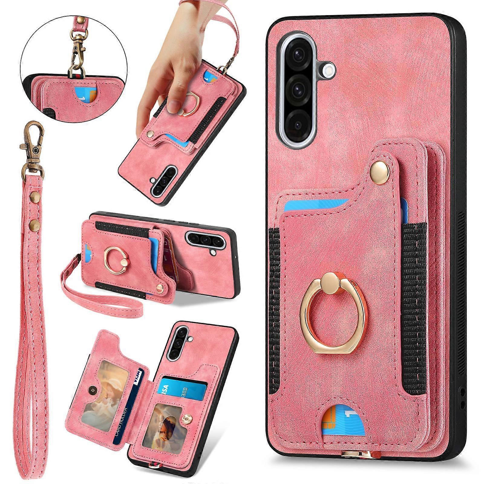Retro Skin-feel Ring Multi-card Wallet Phone Case