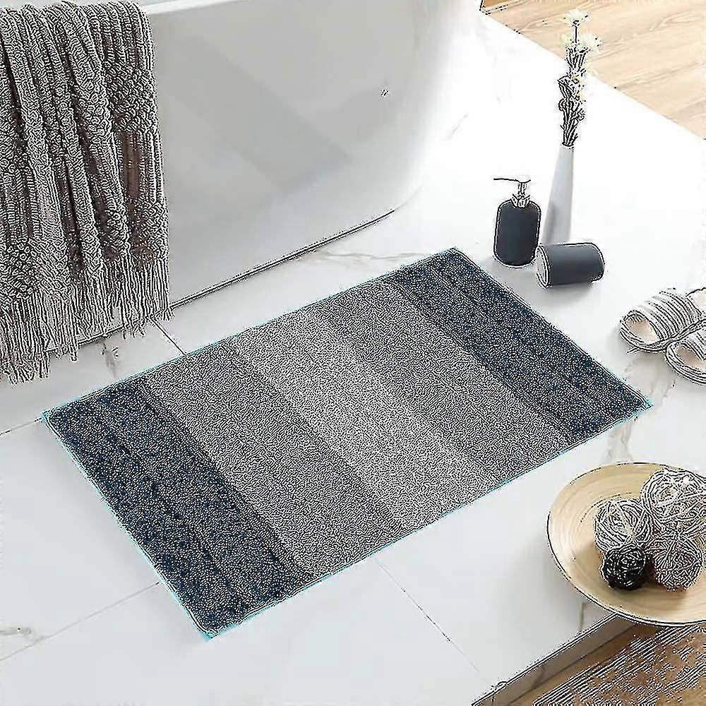 Mikrofaser-Badematte, weich, rutschfest, Badvorleger, Fußmatte, elegant gestreift, zottelig, für Badezimmer, 43 x 60 cm – (Farbverlauf Blau)