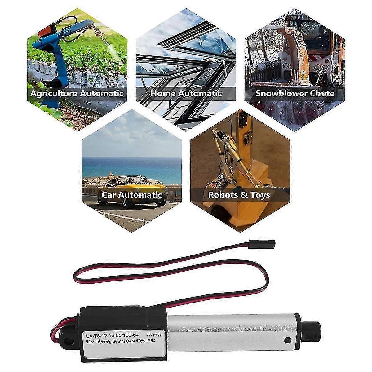 Electric Micro Linear Actuator - 2" Stroke, 64N/14.4lb, Speed 0.6inch/s Mini Waterproof Motion Actuator Small 12 V DC JN