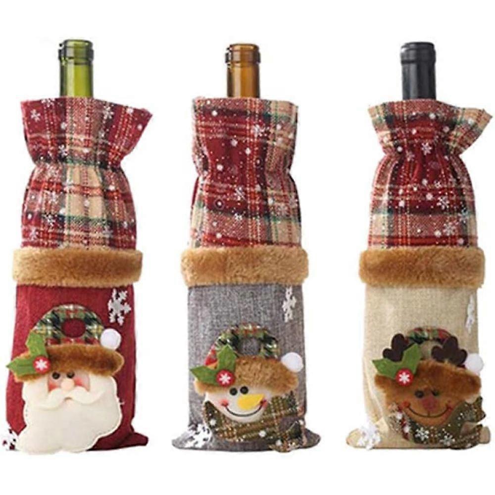 Christmas Wine Bottle Covers with Drawstring, Reusable Burlap Bags for Festive Atmosphere, High Quality Linen Fabric, 3D Cute Dolls, Wide Application