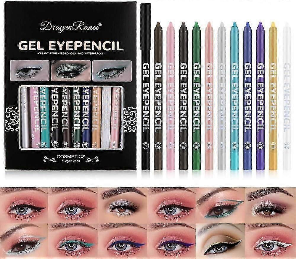 Eye Pencil Eyeliner Definer Creamy Matte Finish, Long-lasting Gel Eyeliner Smudge Resistant, Waterproof Eye Makeup, Set of 12
