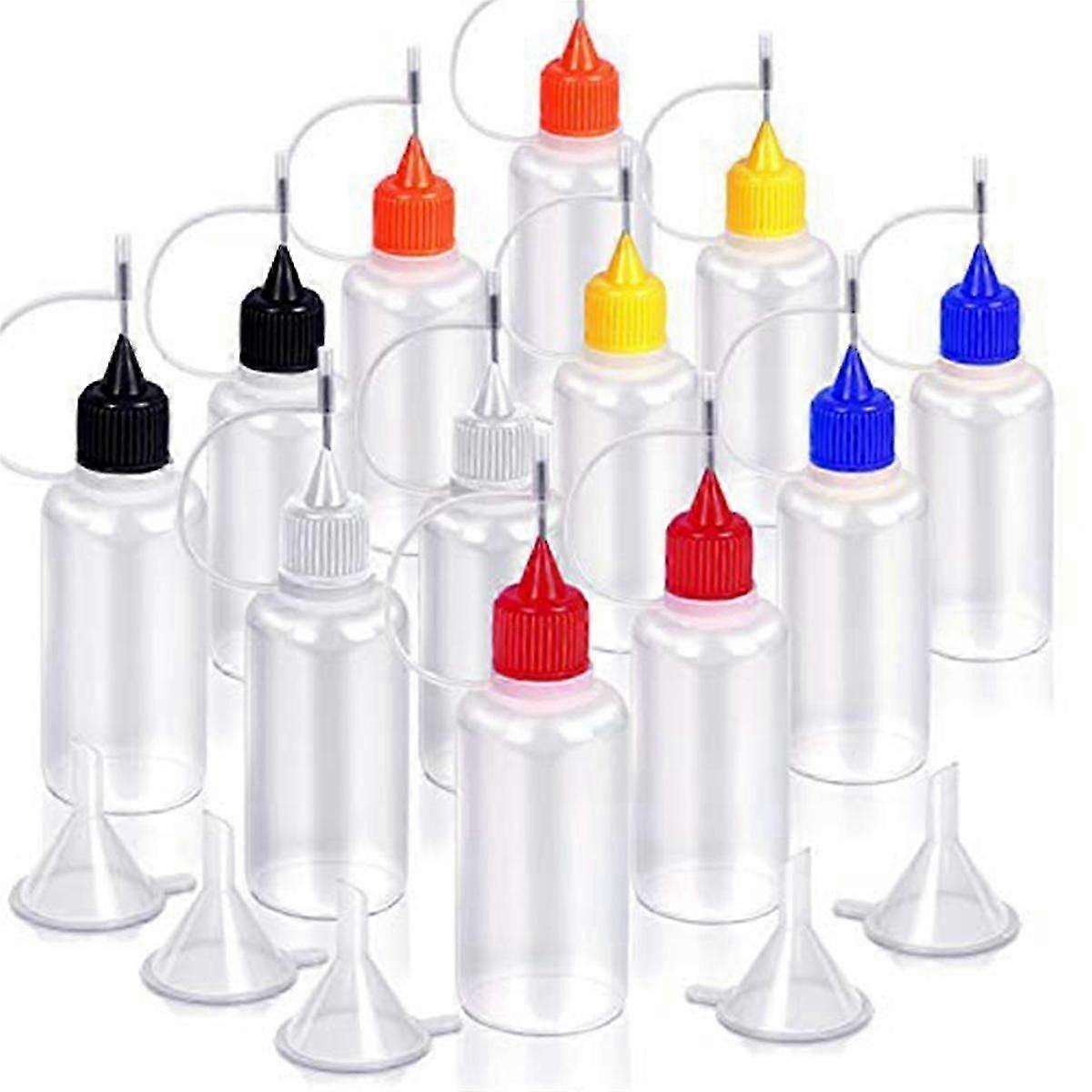 12PCS Precision Tip Applicator Bottles, 6 Colors 30ml Needle Tip Squeeze Glue Bottles with 5 Mini F JN