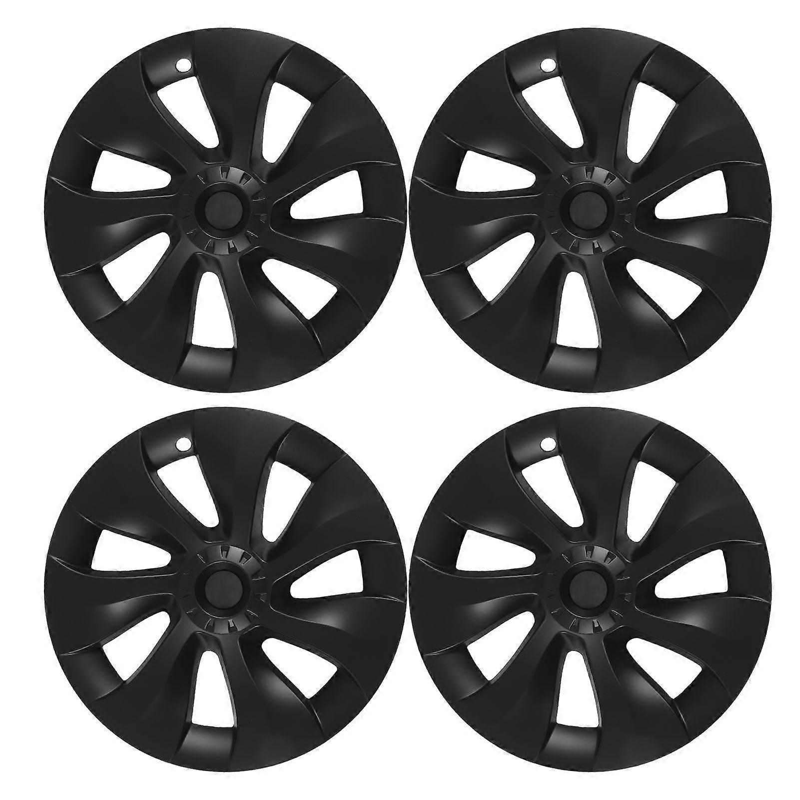 כיסויי גלגלים 4pcs hubcap שחור מט התנגדות רוח מופחתת מסוגנן ללבוש תחליף לטסלה מודל y אסימטרי