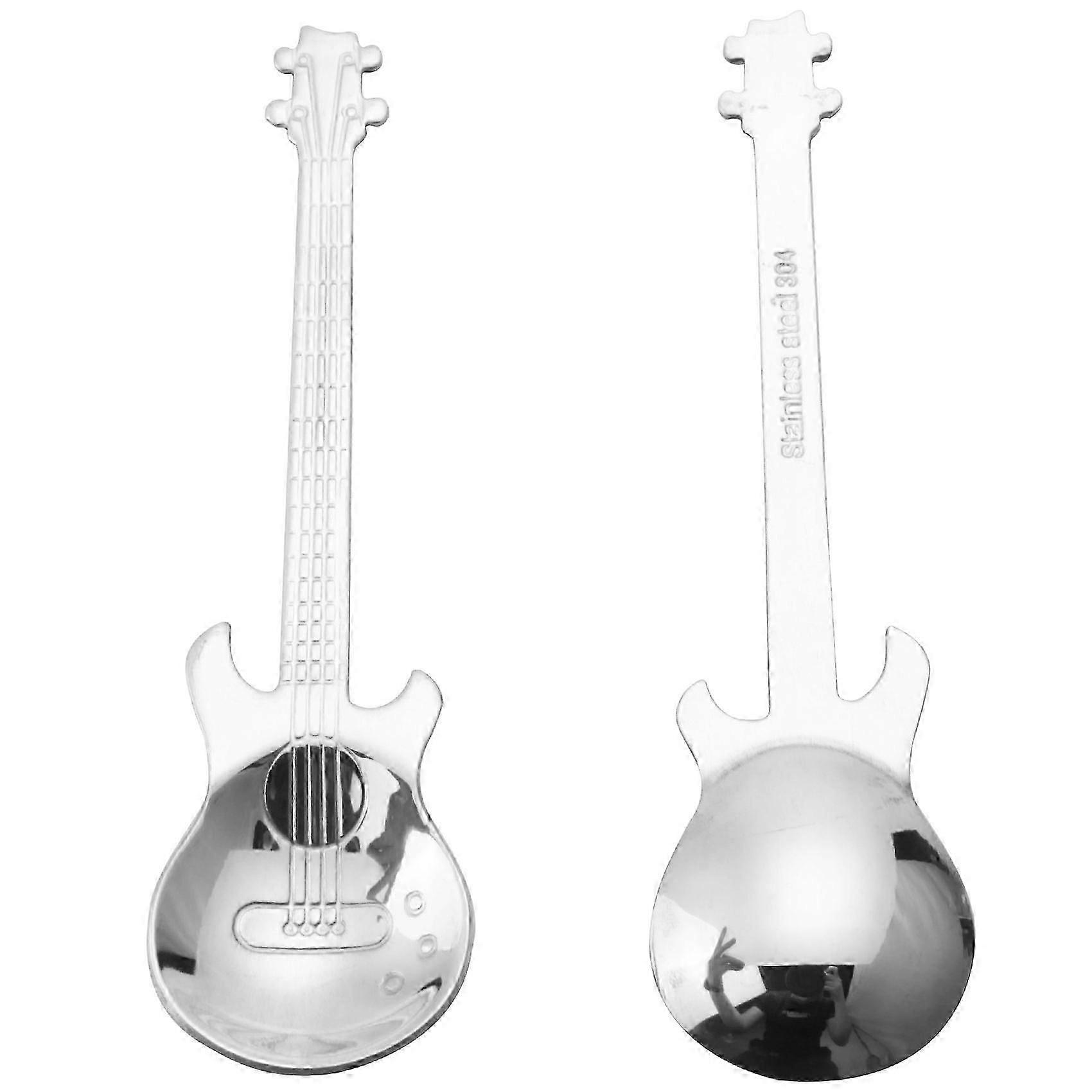 Cucchiaini da caffè per chitarra Confezione da 6 cucchiai carini Cucchiaini da tè in acciaio inossidabile Cucchiaio per mescolare Chitarra a forma di chitarra (argento)-Yvan