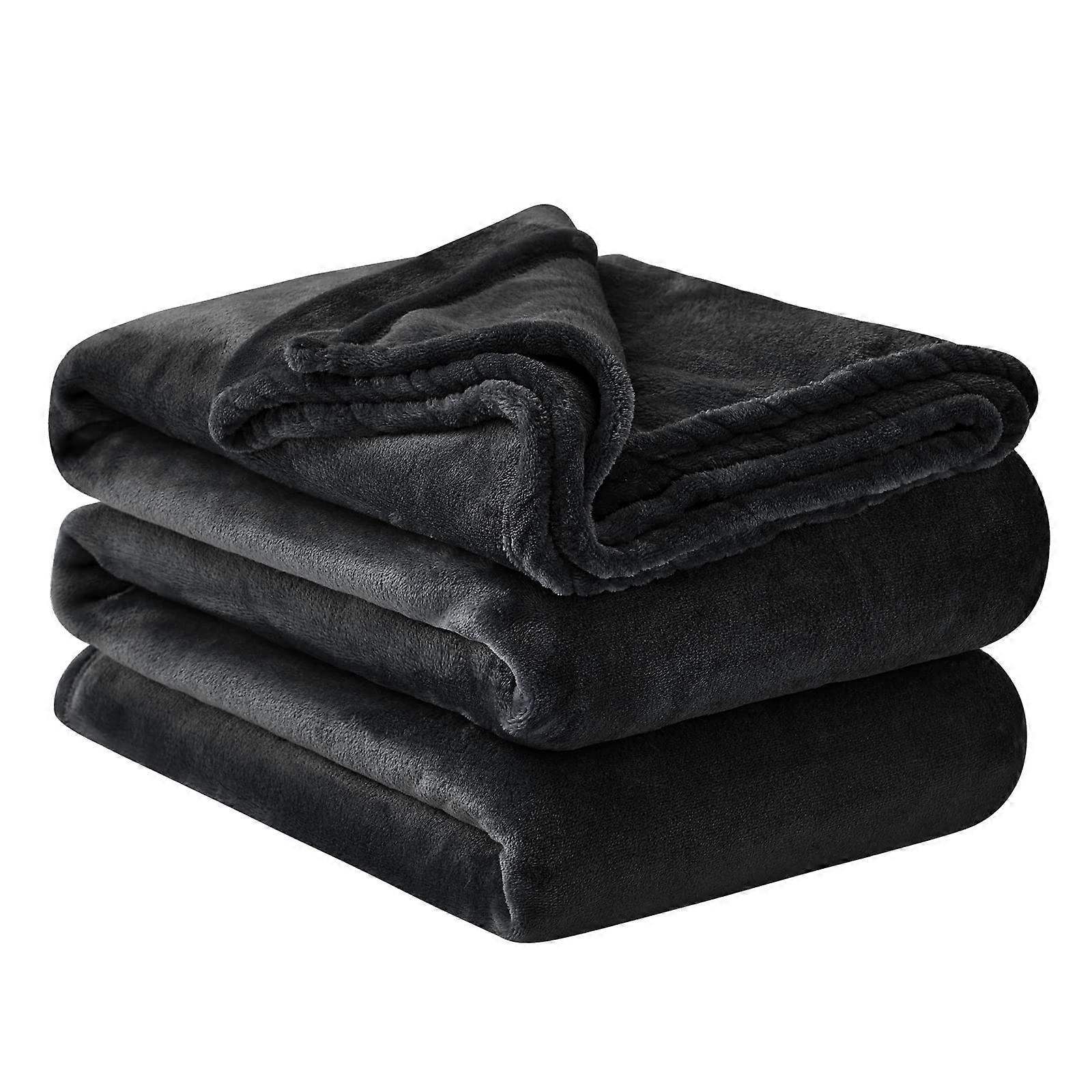 Fleece Plush Fuzzy Flannel Blanket 90x90 Inches Black Super Soft Fluffy Warm Throw for Sofa and Couch