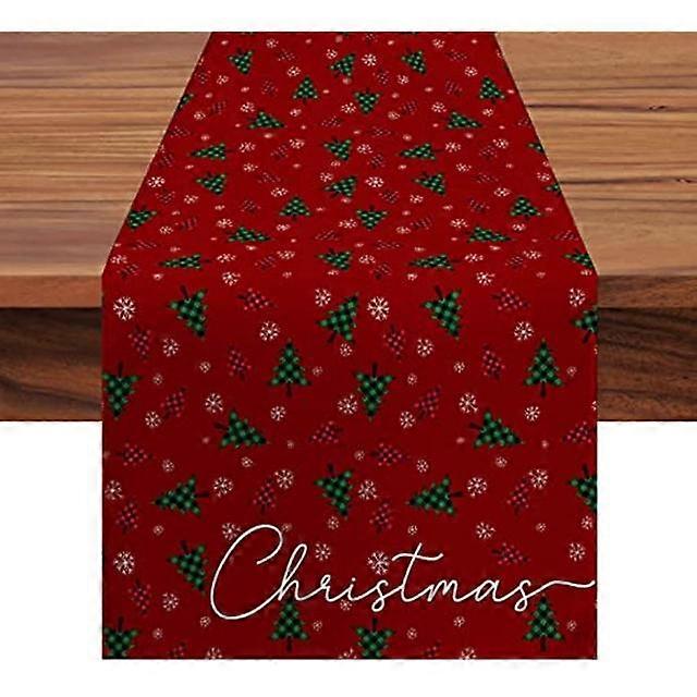 Merry Christmas Tree Table Runner Snow Red Kitchen Table Decoration For Holiday Wedding Indoor And Outdoor Christmas Party