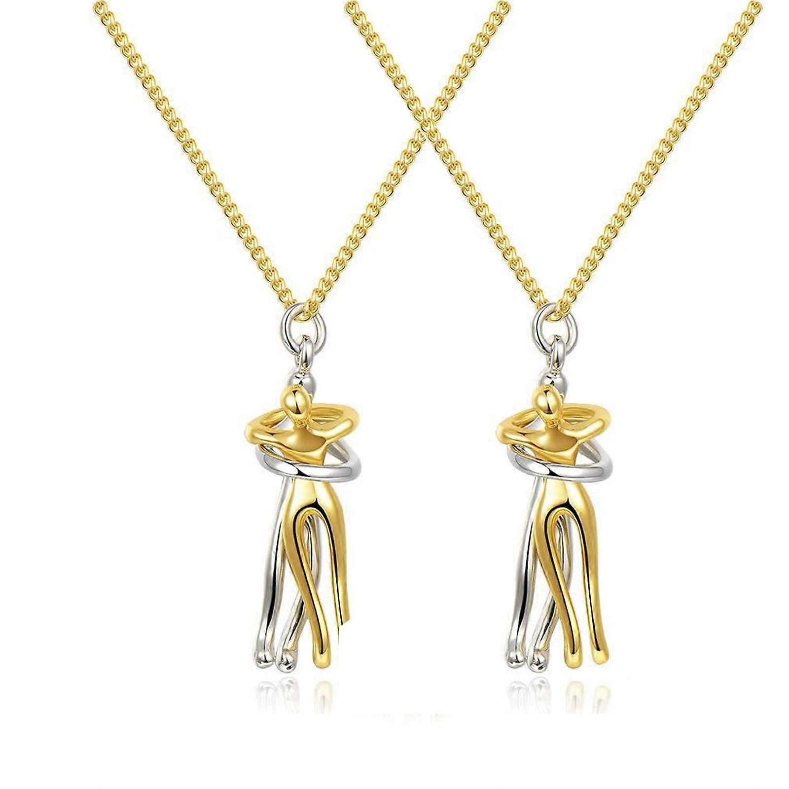 Double Clamp Chain Necklace for Couples, Two Lovers Design, 2 Pieces, Adjustable Size, Silver Color