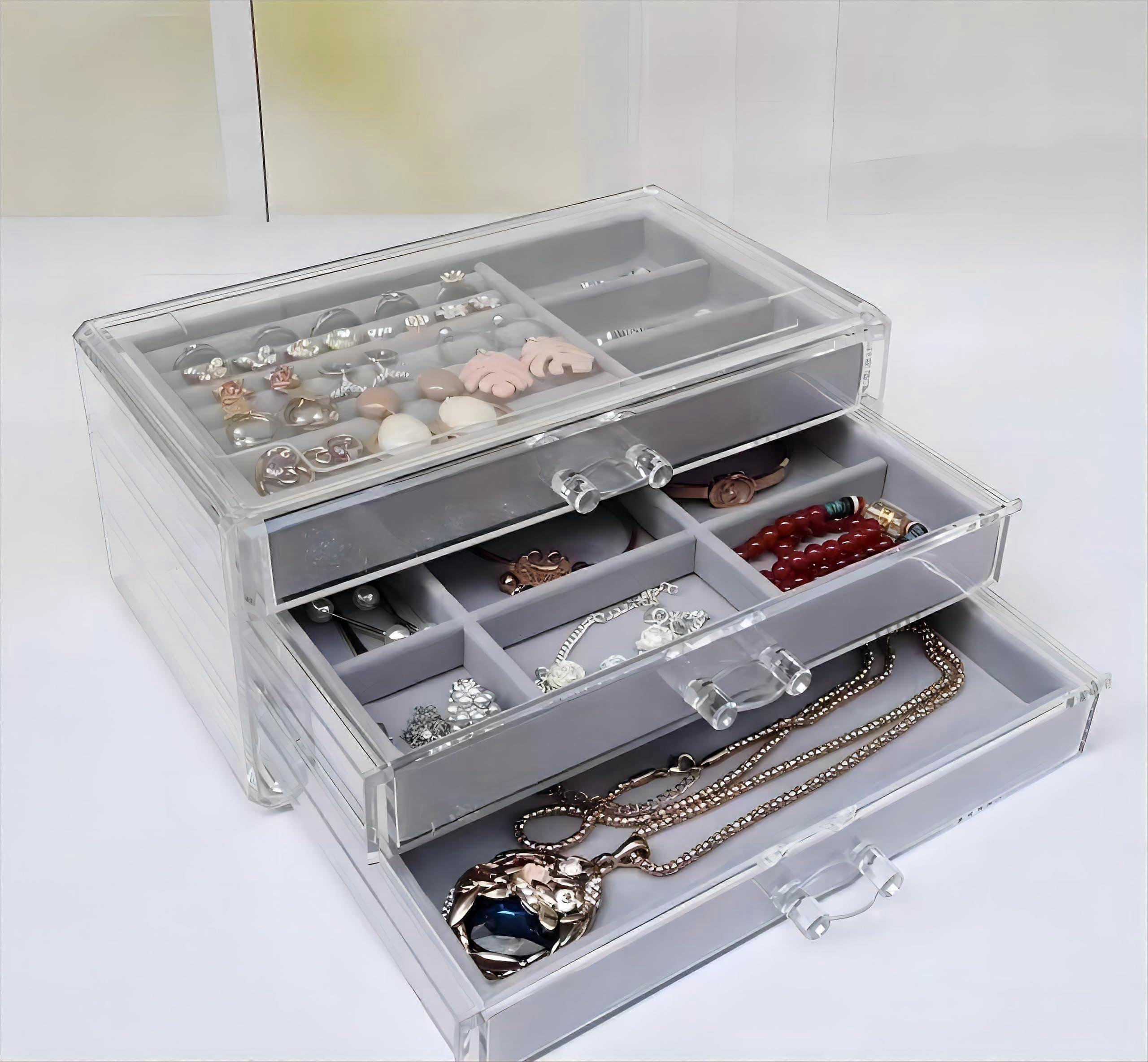 Open acrylic jewelry storage box with drawer, acrylic jewelry storage box stackable