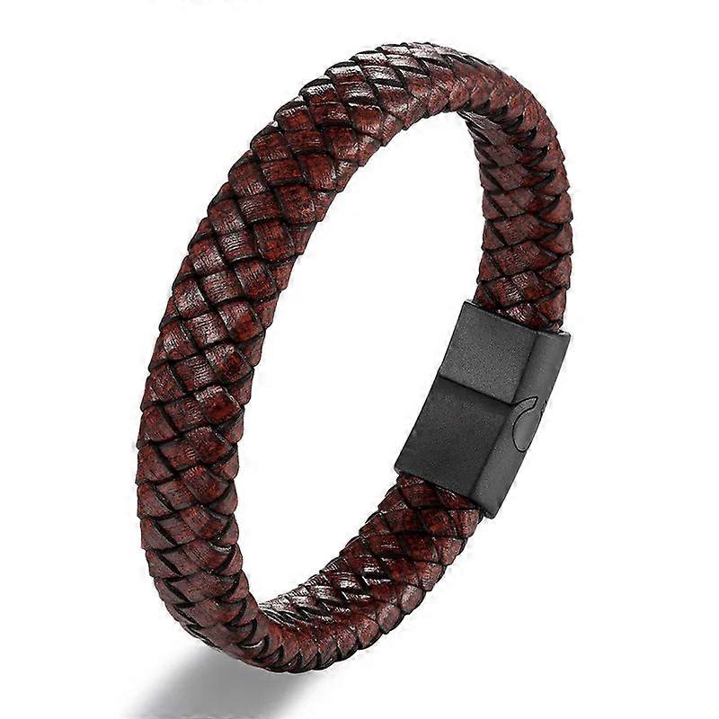 Punk Mens Leather Bracelet Magnetic Clasp Braided Woven Bangle