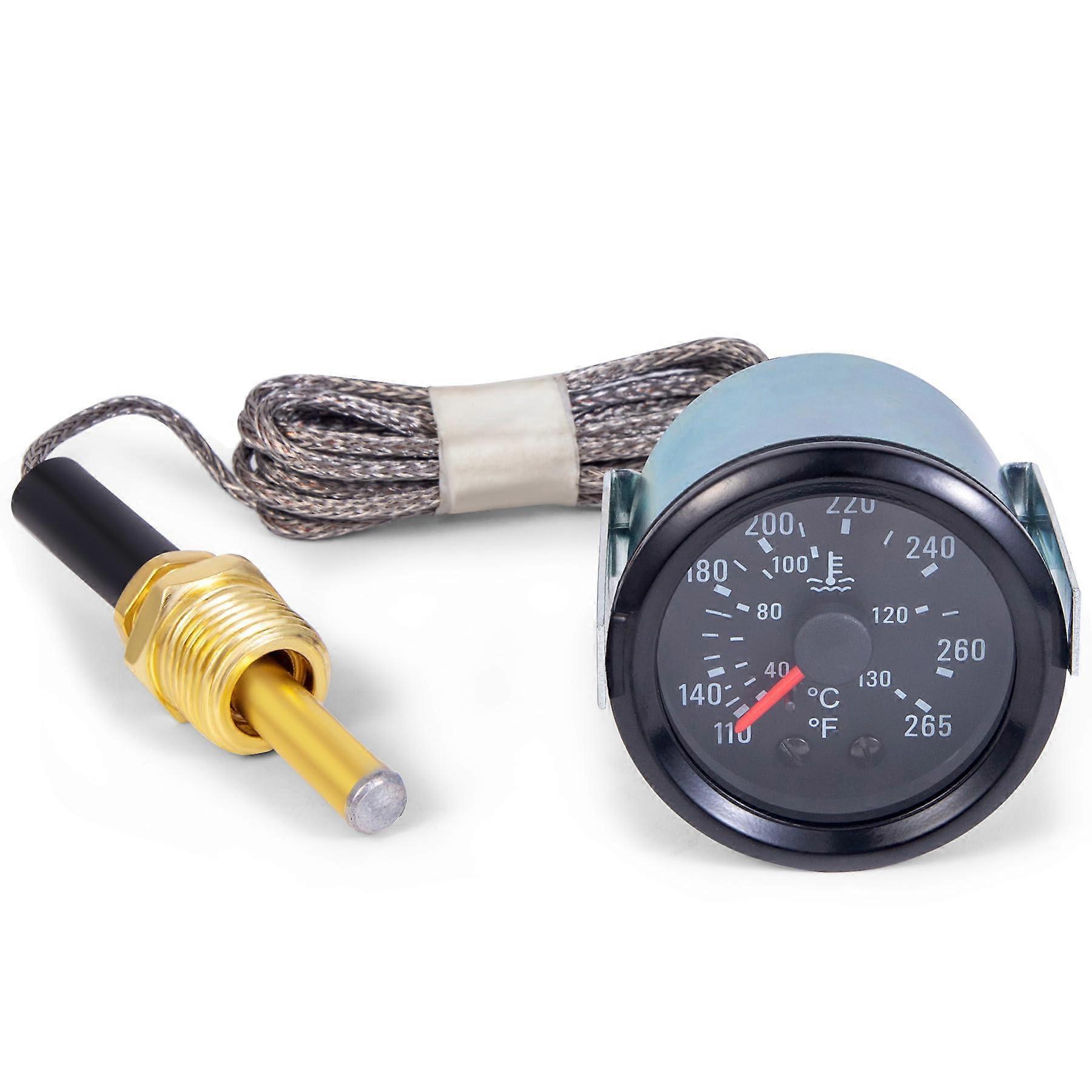 2" 52mm 12V Mechanical Water Temperature Gauge with Sensor NPT 1/2", 40130℃ to 110265℉, Yellow Light, 1.8m Wire Length
