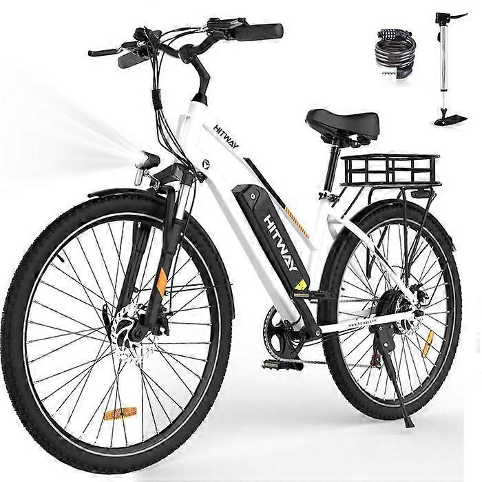 Elektrische fiets VAE - HITWAY - Wit - 28" - Verwijderbare accu 36V12Ah - Shimano 7 versnellingen - Elektrische mountainbike + HITWAY achtermand