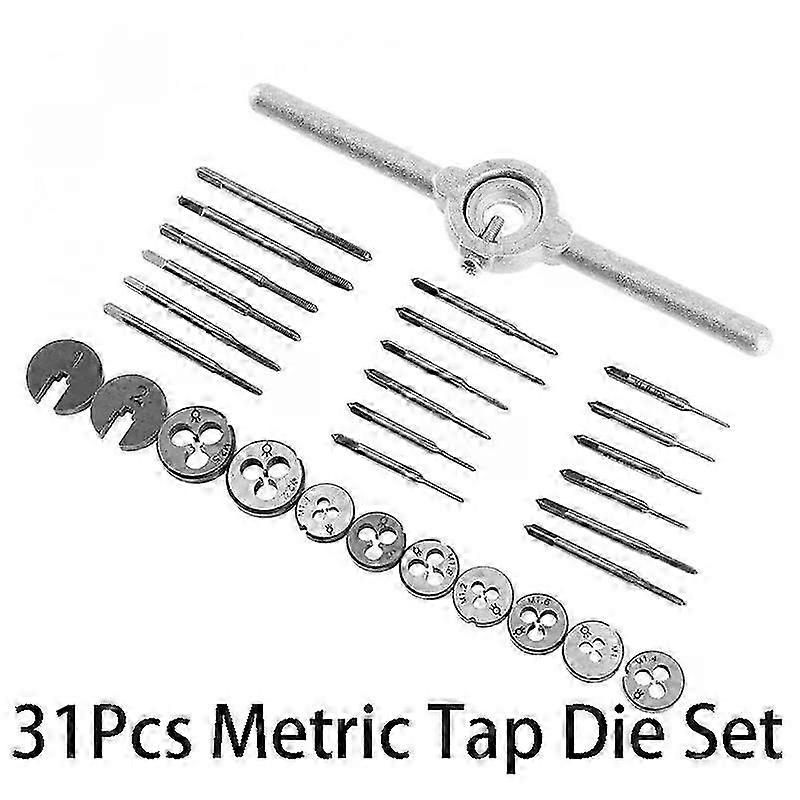 31Pcs Metric Tap Die Set M1-M25 Metric Tap and Die Screw Thread Plugs Taps HSS Steel Hand Screw Tap Die Wrench Set Hand Tools