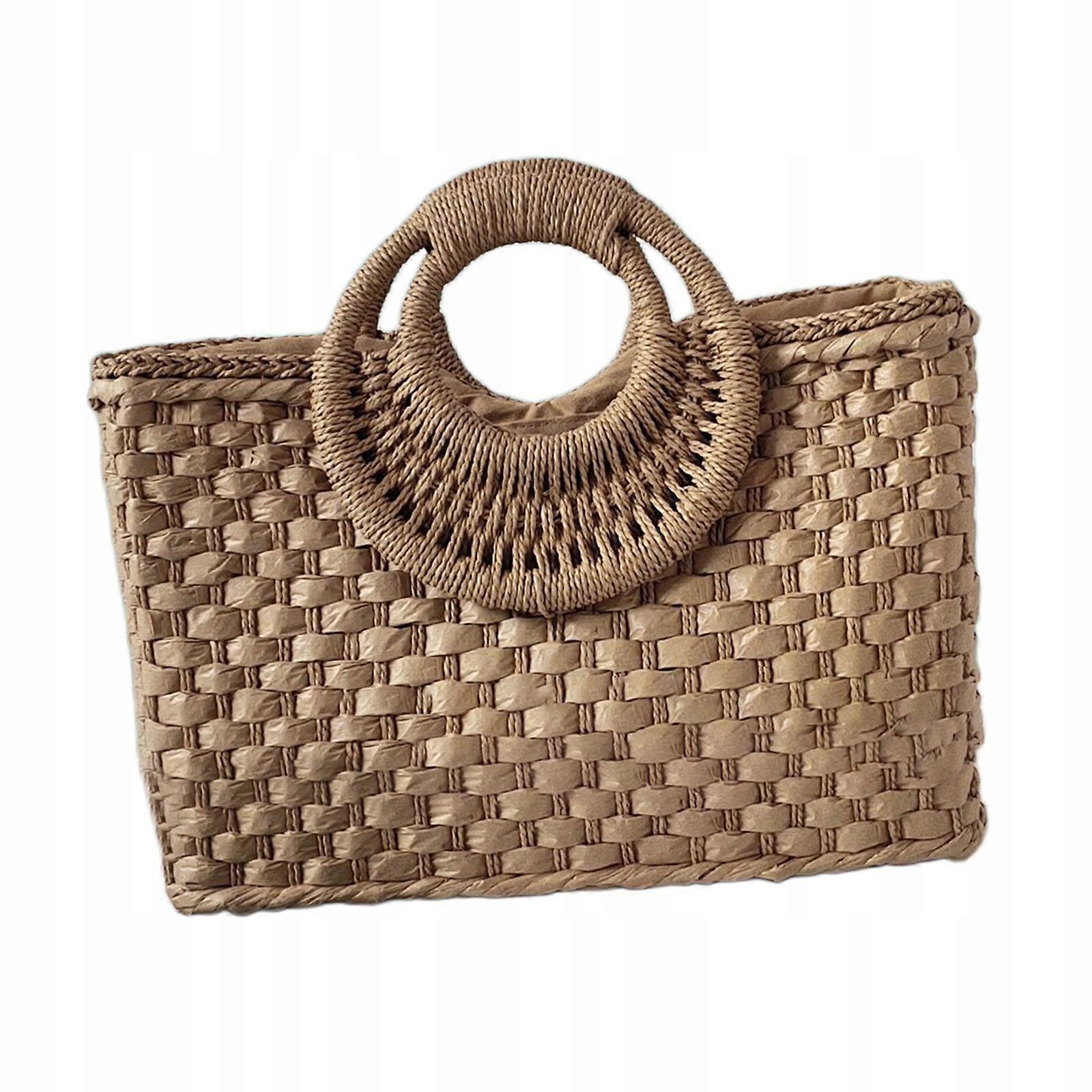 Mode Stroh Schulter Gewebt Bohemian Casual Tote Chic Boho Gewebt Für Khaki
