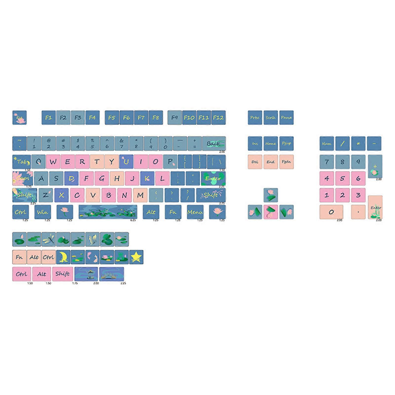 PBT Keycaps 126PCS Complete Set Hechi Lotus Night Themed ThermalSublimation XDA Height Keycap For Mechanical Keyboards